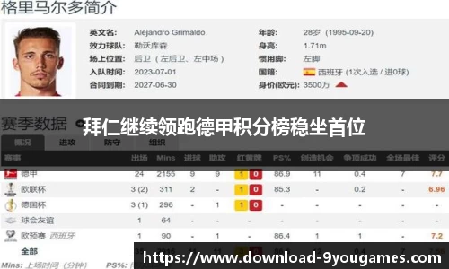 拜仁继续领跑德甲积分榜稳坐首位